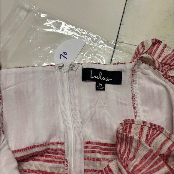 Lulus Linen Cotton White Red Striped Ruffle Culotte Jumpsuit Size Medium Romper - Picture 8 of 8